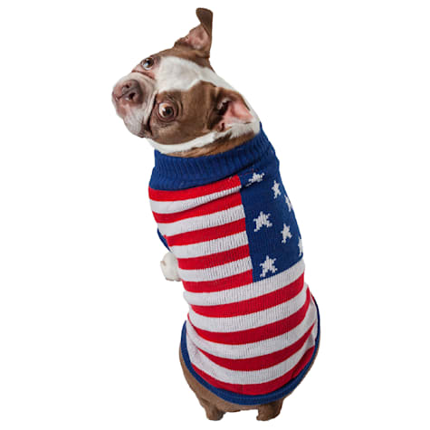 Pet Life Patriot Independence Star Heavy Knitted Fashion Ribbed Turtle Neck Dog Sweater