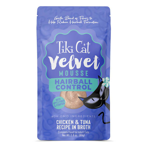Tiki Cat Velvet Mousse Hairball, Chicken & Tuna Recipe in Broth Wet Cat Food