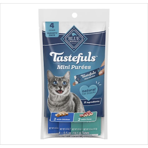 Blue Buffalo Tastefuls Mini Purees Chicken and Tuna Adult Cat Natural Single-Serving Snack Variety Pack