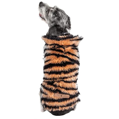 Pet Life Luxe 'Tigerbone' Glamourous Tiger Patterned Mink Fur Dog Coat Jacket