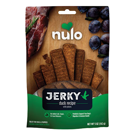 Nulo Grain-Free High Protein, Duck with Plums, Premium Jerky Dog Treats