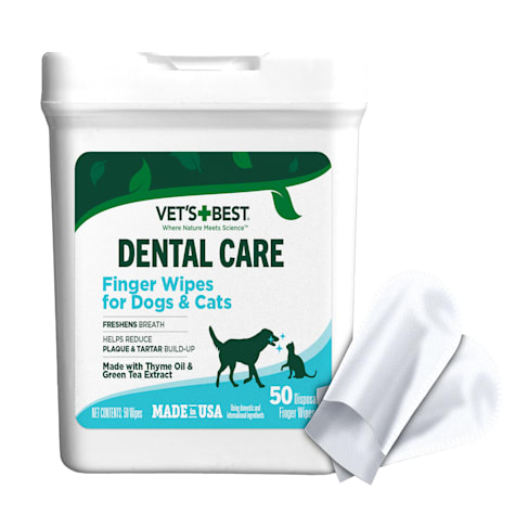 Vet's Best Dental Care Finger Wipes, Reduces Plaque & Freshens Breath, Teeth Cleaning Finger Wipes for Dogs & Cats