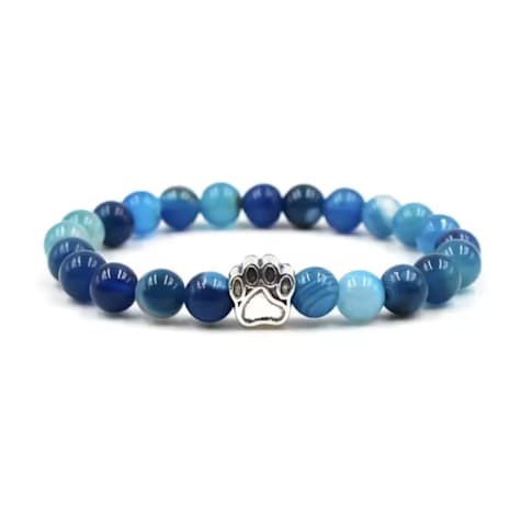 Hollywood Sensation PawZee Blue Agate Beaded Paw Print Charm Bracelet