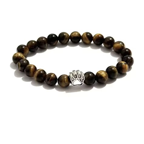 Hollywood Sensation PawZee Tiger's Eye Beaded Paw Print Charm Bracelet