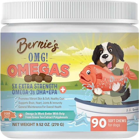 Bernie's OMG! Omegas, Pork 5X Extra Strength Omega-3s DHA+EPA with Fish Oil for Dog Chews