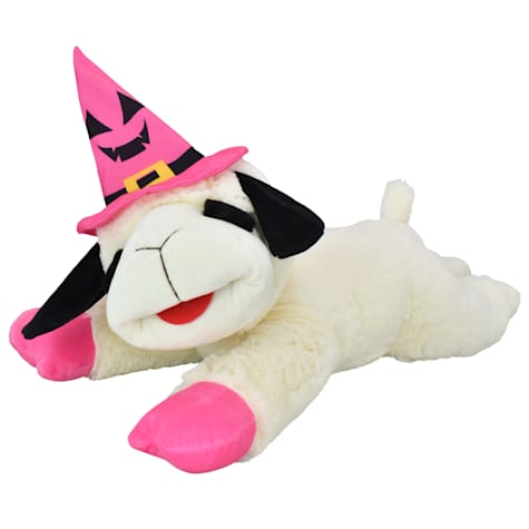 Multipet International Lamb Chop Halloween Jumbo with Pink Jack O Lantern Witch Hat Dog Toy