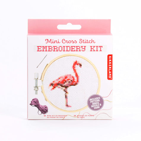 Kikkerland Design Flamingo Mini Cross Stitch Embroidery Kit
