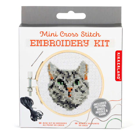 Kikkerland Design Cat Mini Cross Stitch Embroidery Kit