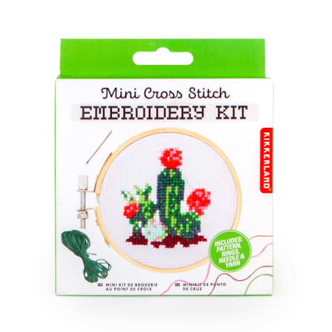 Kikkerland Design Cactus Mini Cross Stitch Embroidery Kit