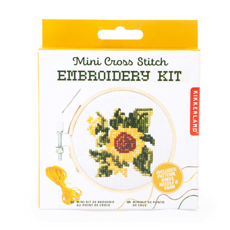 Kikkerland Design Sunflower Mini Cross Stitch Embroidery Kit