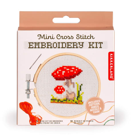 Kikkerland Design Mushroom Mini Cross Stitch Embroidery Kit