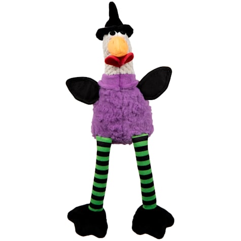 goDog Purple Chew Guard Technology Farm Friends Skinny Rooster Witch Plush Dog Toy