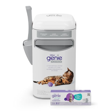 Litter Genie Platinum Stainless Steel Cat Litter Pail with 1 Easy Roll refill