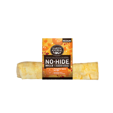 Earth Animal No-Hide Seasonal Rolls Pumpkin Spice Recipe Medium Natural Rawhide Alternative Dog Chew