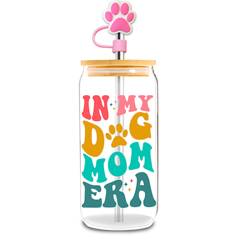 Dog Mom Glass Water Bottle with Straw