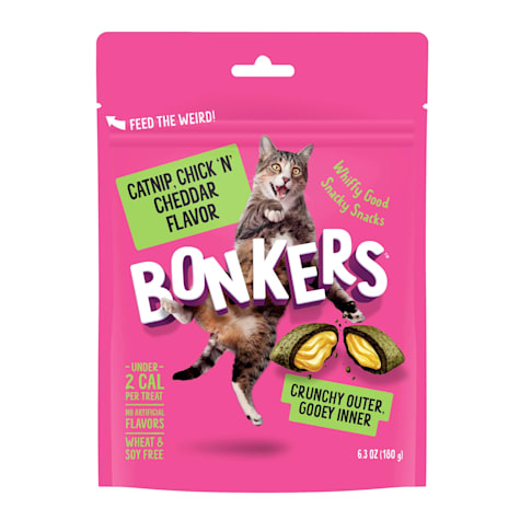 BONKERS Cat Bites Crunchy & Soft Catnip, Chick 'N' Cheddar Flavored Cat Treats