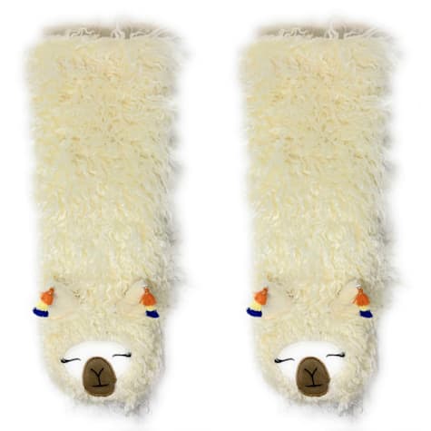Oooh yeah! Women's Fuzzy White Llama Non-Skid Slipper Socks