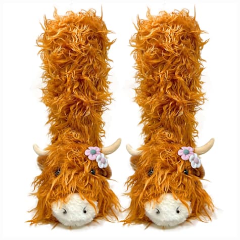 Oooh yeah! Women's Fuzzy Highland Cattle Non-Skid Slipper Socks