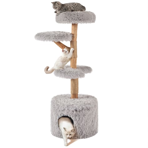 UniPaws Natural Wood Cat Tree with Sisal Scratching Post