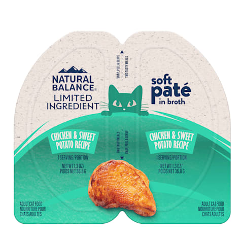 Natural Balance Limited Ingredient Split Cup Chicken & Sweet Potato Recipe Soft Pate in Broth Wet Cat Food