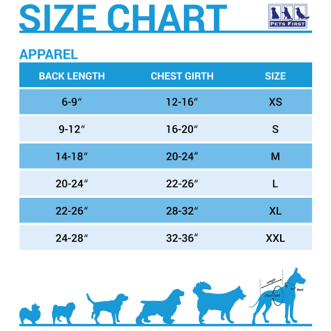pets first jersey size chart