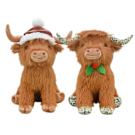 Multipet International Lamb Chop Jumbo Highland Cow with Fair Isle Winter Hat or Holly Print Assorted Dog Toy
