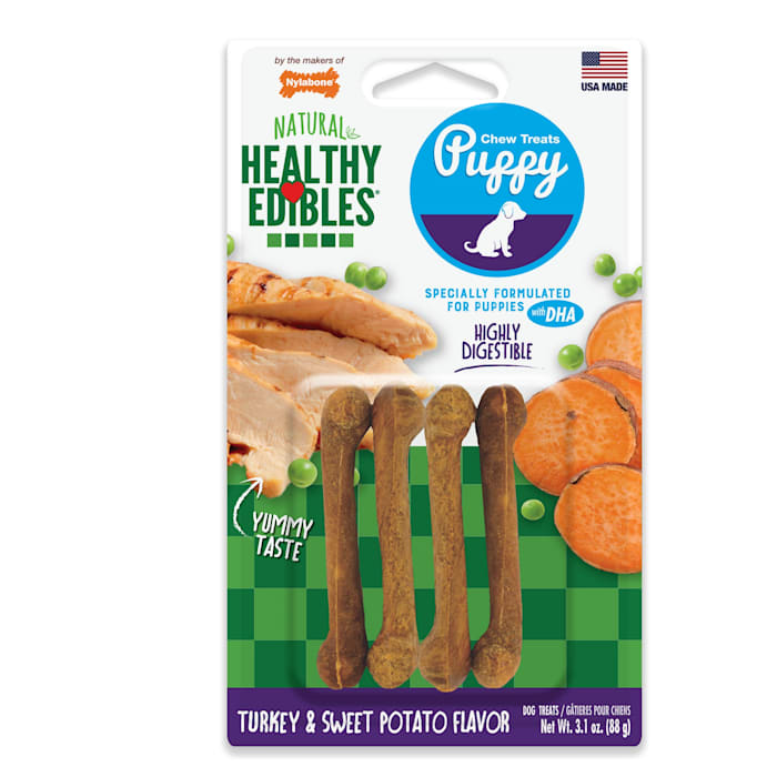 Nylabone Healthy Edibles Chews Petite Sweet Potato & Turkey Puppy Dog Treats  4 Ct