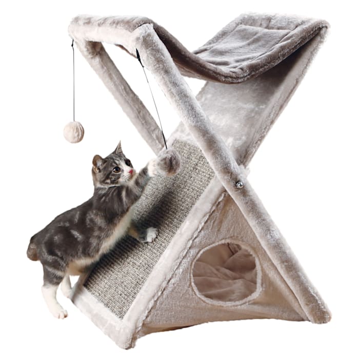 TRIXIE Miguel Fold and Store Cat Hammock, Dangling Cat Toy, Scratching Pad, Cat Cave, Taupe/Light Gray (B00ZUC8B2M)