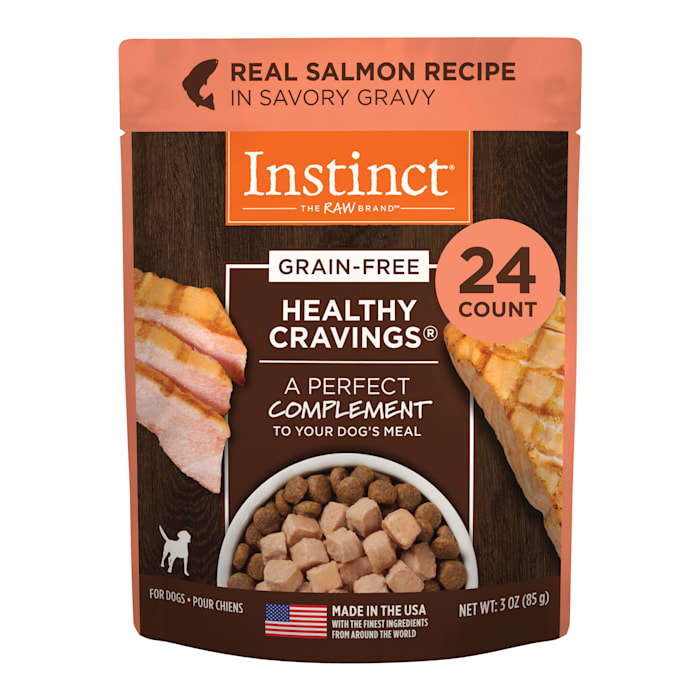 (Case of 24) Instinct Healthy Cravings Grain-Free Real Salmon Recipe Natural Wet Dog Food Topper by Nature s Variety  3 oz. Pouches Best By Nov 07.2024 