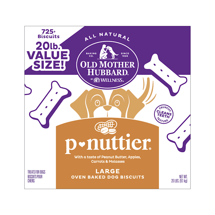 old mother hubbard by wellness classic p-nuttier natural large oven-baked biscuits dog treats  20 pound box expiration 2025