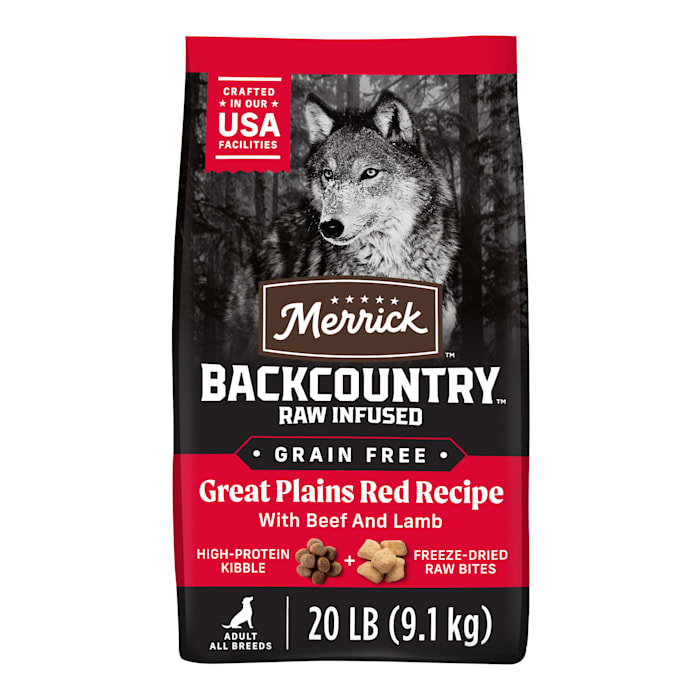 Backcountry Grain Free Dry Adult Dog Food Kibble with Freeze Dried Raw Pieces Great Plains Red Recipe 20 lbs.