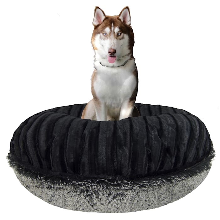 Bessie and Barnie Signature Midnight Frost / Black Puma Luxury Extra Plush Faux Fur Bagel Pet/ Dog Bed