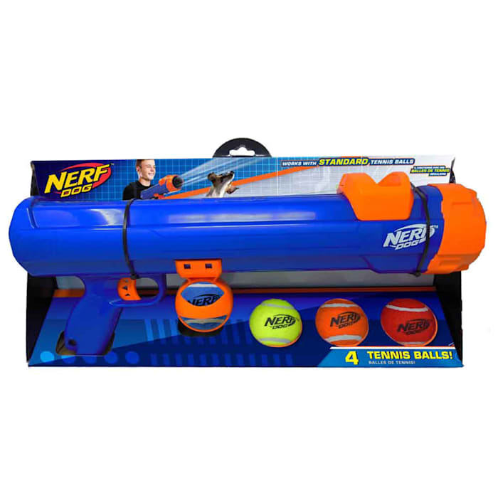 Nerf Dog 20-inch Tennis Ball Blaster Dog Toy with 4 Balls & Ball Clip