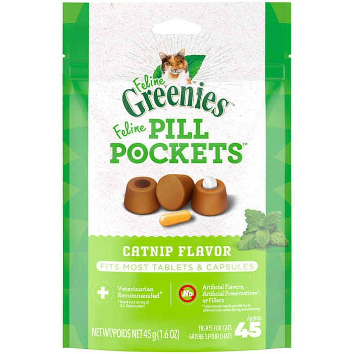 FELINE GREENIES Pill Pockets Catnip Flavor Soft Cat Treats  1.6 oz. Pack (45 Treats)