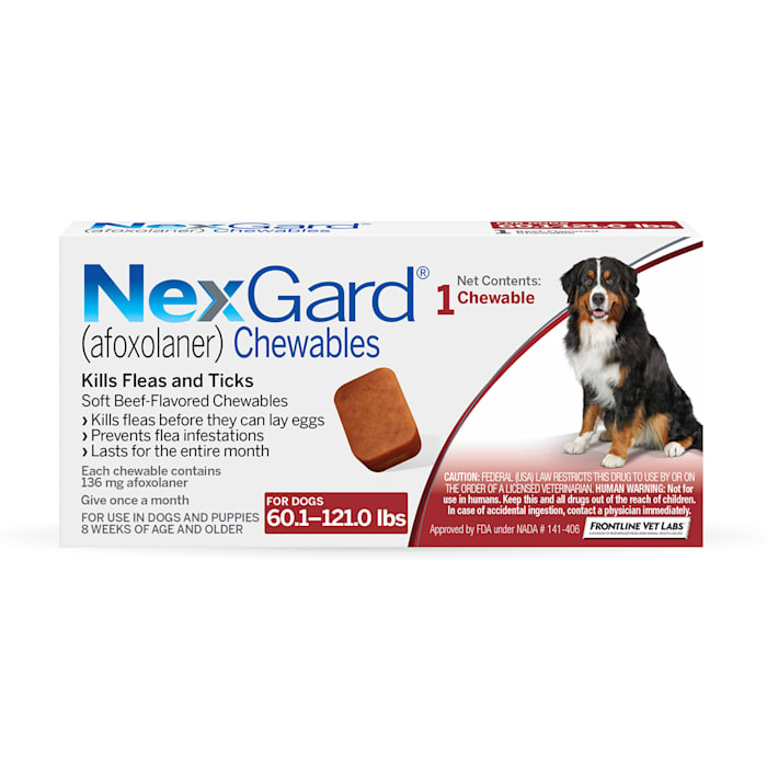 NexGard Chewables for Dogs 60.1 to 121 lbs, 1 Month Supply, 1 CT -  25072412MD