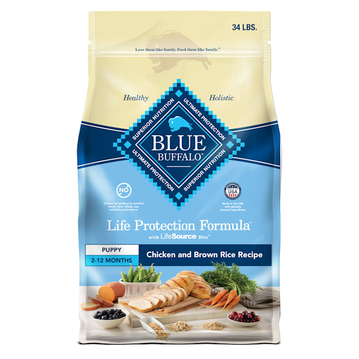 Blue Buffalo Life Protection Formula Chicken and Brown Rice Dry Dog Food for Puppies  Whole Grain  34 lb. Bag