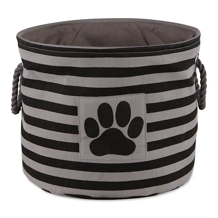 Bone Dry Polyester Pet Bin Stripe With Paw Patch Black Round Medium