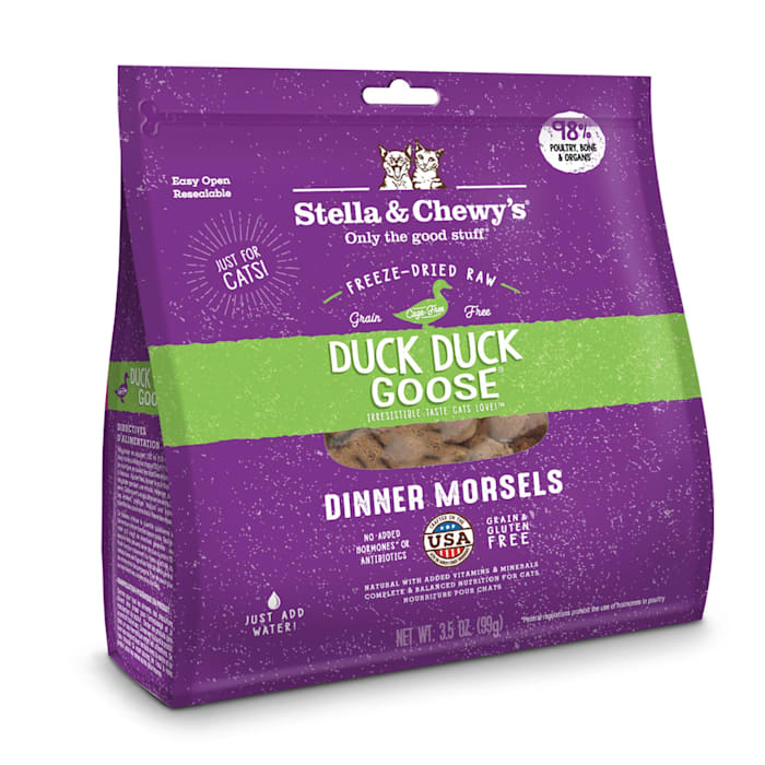 best by may 03 2024 ,Stella & Chewy's Duck Duck Goose Dinner Morsels Freeze-Dried Dry Cat Food, 3.5 oz.