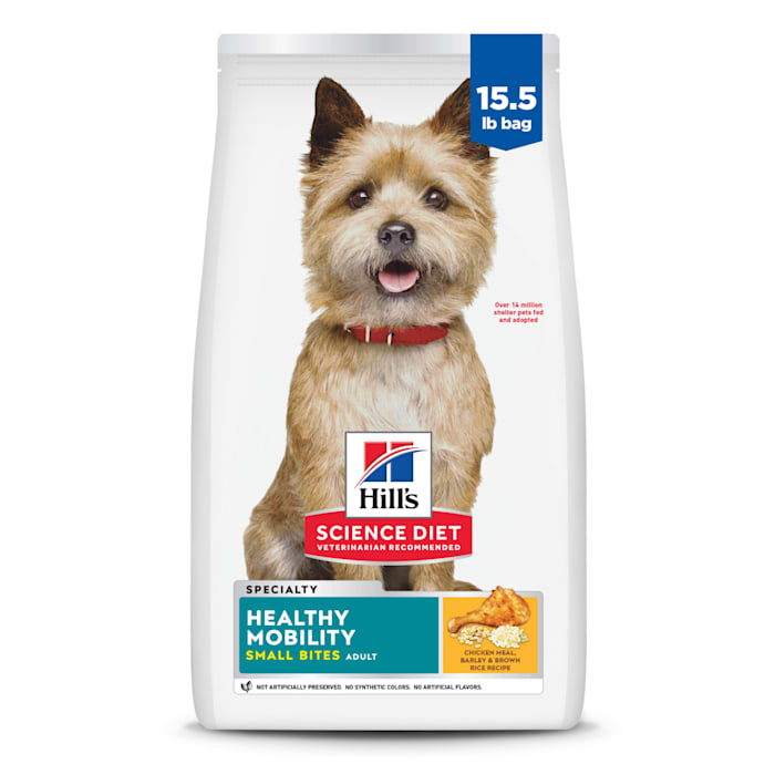 (BEST BY 02/2027) Hill s Science Diet Adult Healthy Mobility Small Bites Chicken Meal  Brown Rice & Barley Recipe Dry Dog Food  15.5 lb bag