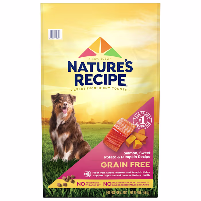 Nature’s Recipe Grain Free Salmon  Sweet Potato & Pumpkin Recipe Dry Dog Food  24 lb. Bag