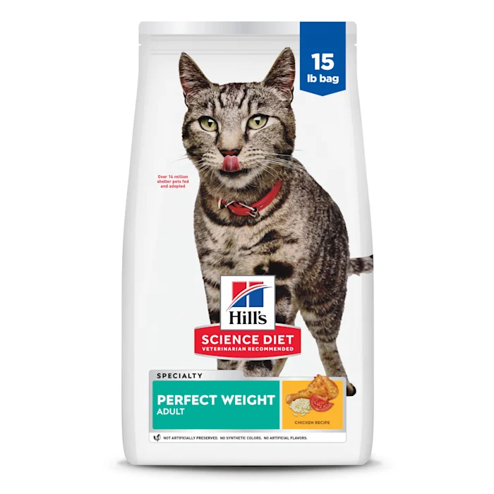Hill s Science Diet Adult Perfect Weight Chicken Recipe Dry Cat Food  15 lb bag( Best Before :04/2027)