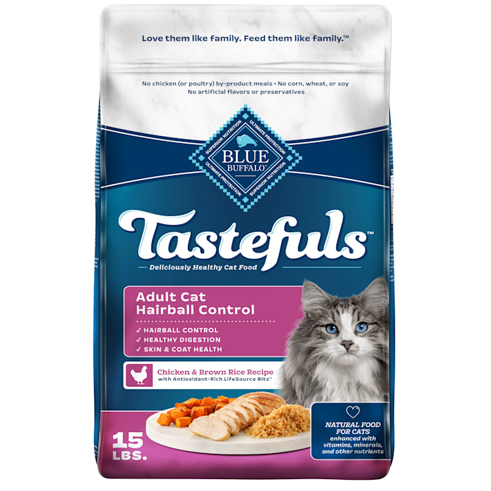(BB2026 AUG 04 ) Blue Buffalo Indoor Hairball Control Chicken and Brown Rice Dry Cat Food for Adult Cats  Whole Grain  15 lb. Bag