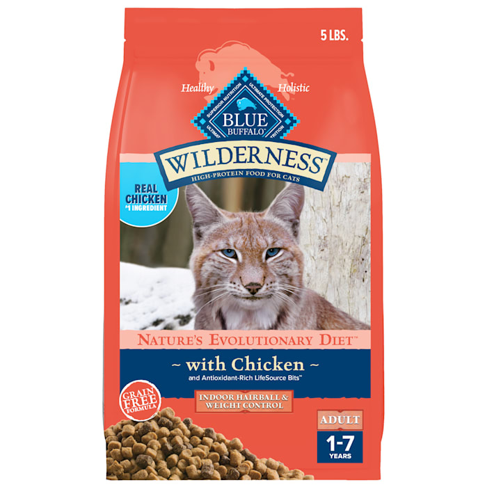 ((Best By/SEP/19/2026))Blue Buffalo Wilderness Dry Cat Food  Weight and Hairball Control  Chicken  5-lb. Bag