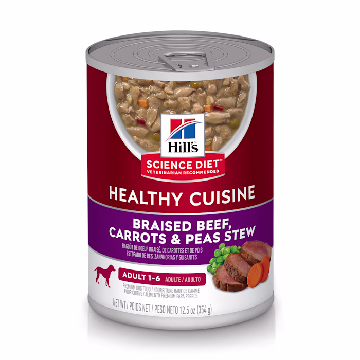 (BEST BY 11/2025) Hill's Science Diet Adult Healthy Cuisine Canned Dog Food, Braised Beef, Carrots & Peas Stew, 12.5 oz, 12 Pack wet dog food