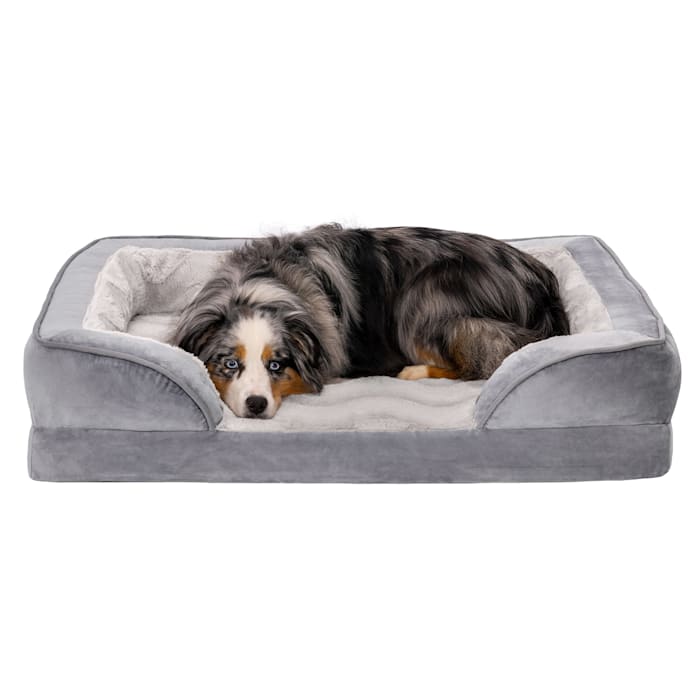 FurHaven Pet Products Velvet Waves Perfect Comfort Orthopedic Sofa-Style Pet Bed for Dogs & Cats - Granite Gray  Large