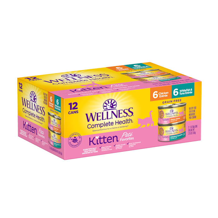 Wellness Complete Health Wet Kitten Food  Variety Pack (Whitefish & Tuna and Chicken)  3oz Cans  Pack of 12(( Best By/01/31/2027))