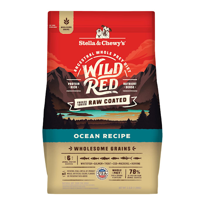 (BEST BY 21/JAN/2025) Stella & Chewy s Wild Red Dry Dog Food Raw Coated High Protein Wholesome Grains Ocean Recipe  3.5 lb. Bag