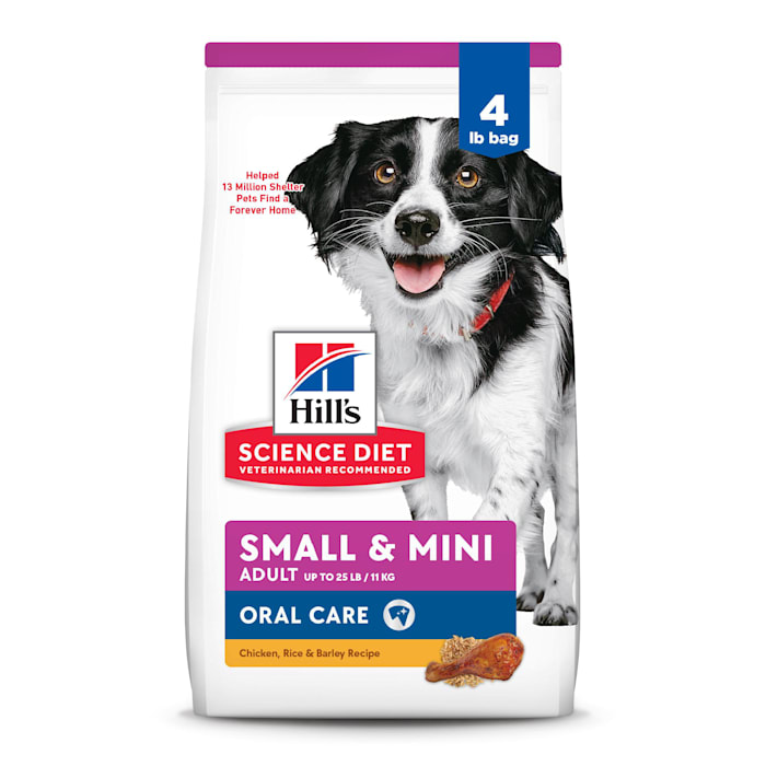 (( best by 12/2025 )) Hill's Science Diet Adult Oral Care Small & Mini Chicken, Rice & Barley Recipe Dry Dog Food, 4 lbs.