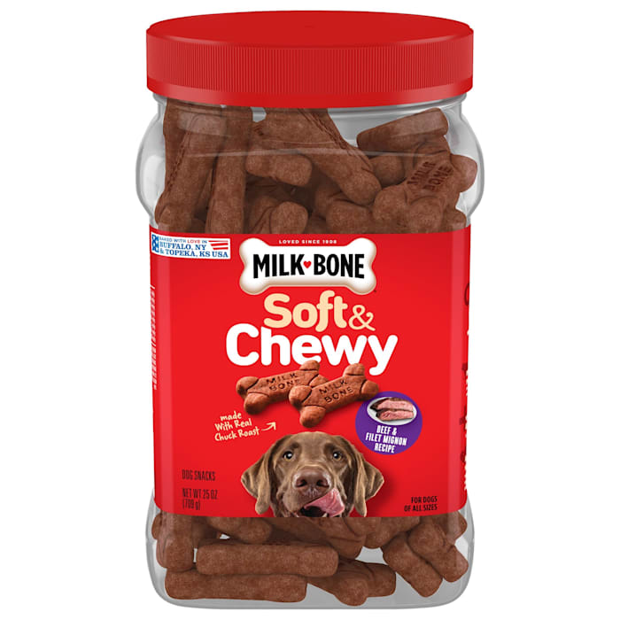 Milk-Bone Soft and Chewy Dog Treats  Beef & Filet Mignon Recipe with Chuck Roast  25oz Container