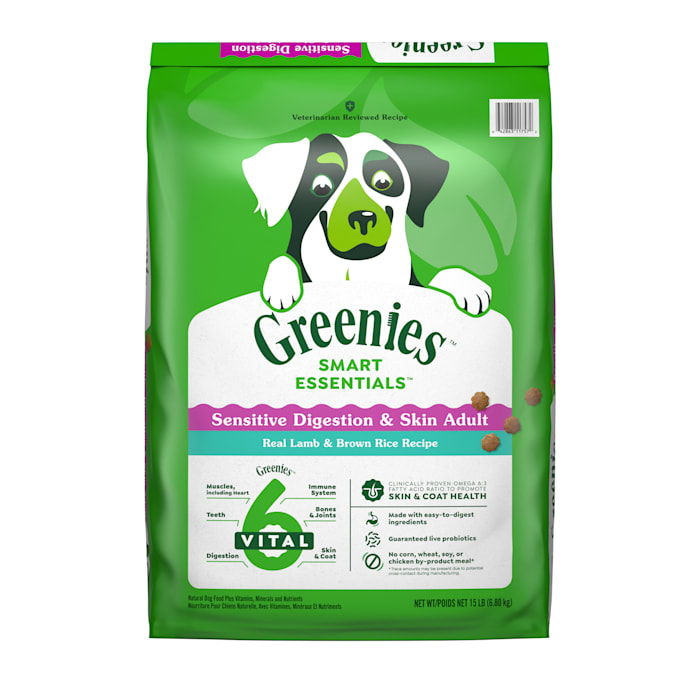 (BEST BY JUN24 /25) GREENIES Smart Essentials Sensitive Digestion Skin Dry Dog Food Real Lamb Brown Rice  15 lb. Bag